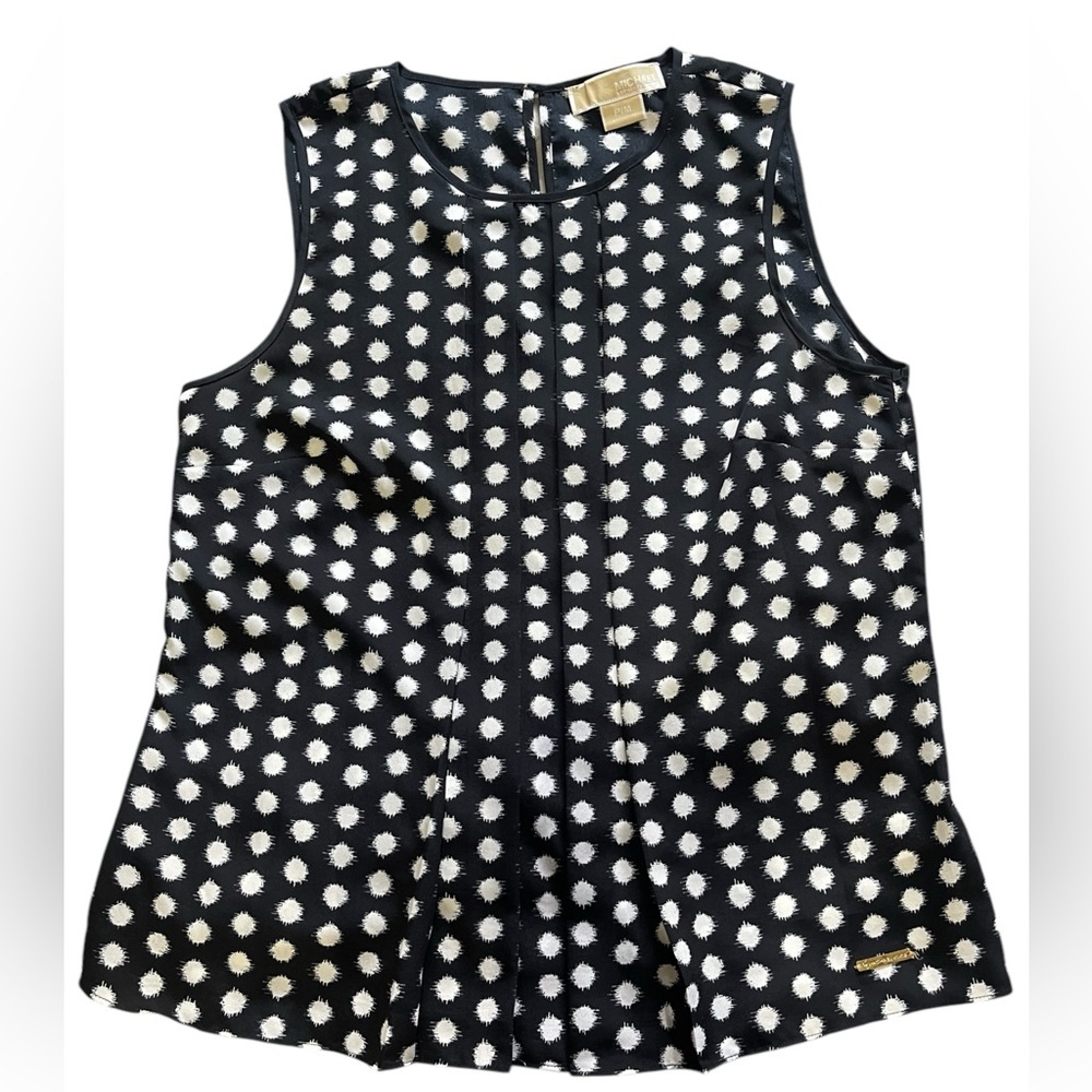 Michael Kors Polka Dot Sleeveless Pleated Top Women’s Medium Petite Peplum Hem
